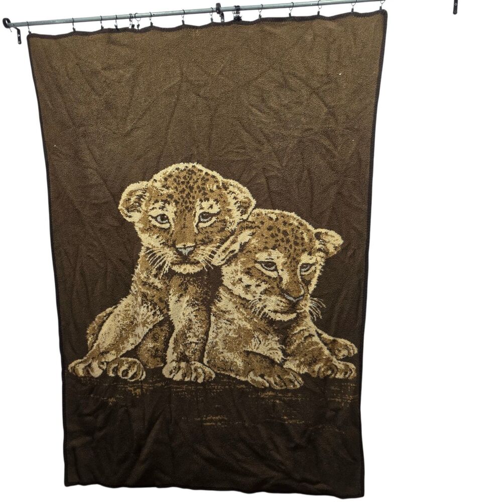 Vintage Lion Cub Plush‎ Throw Blanket 54x77 Safari Wildlife Reversible Soft Cozy